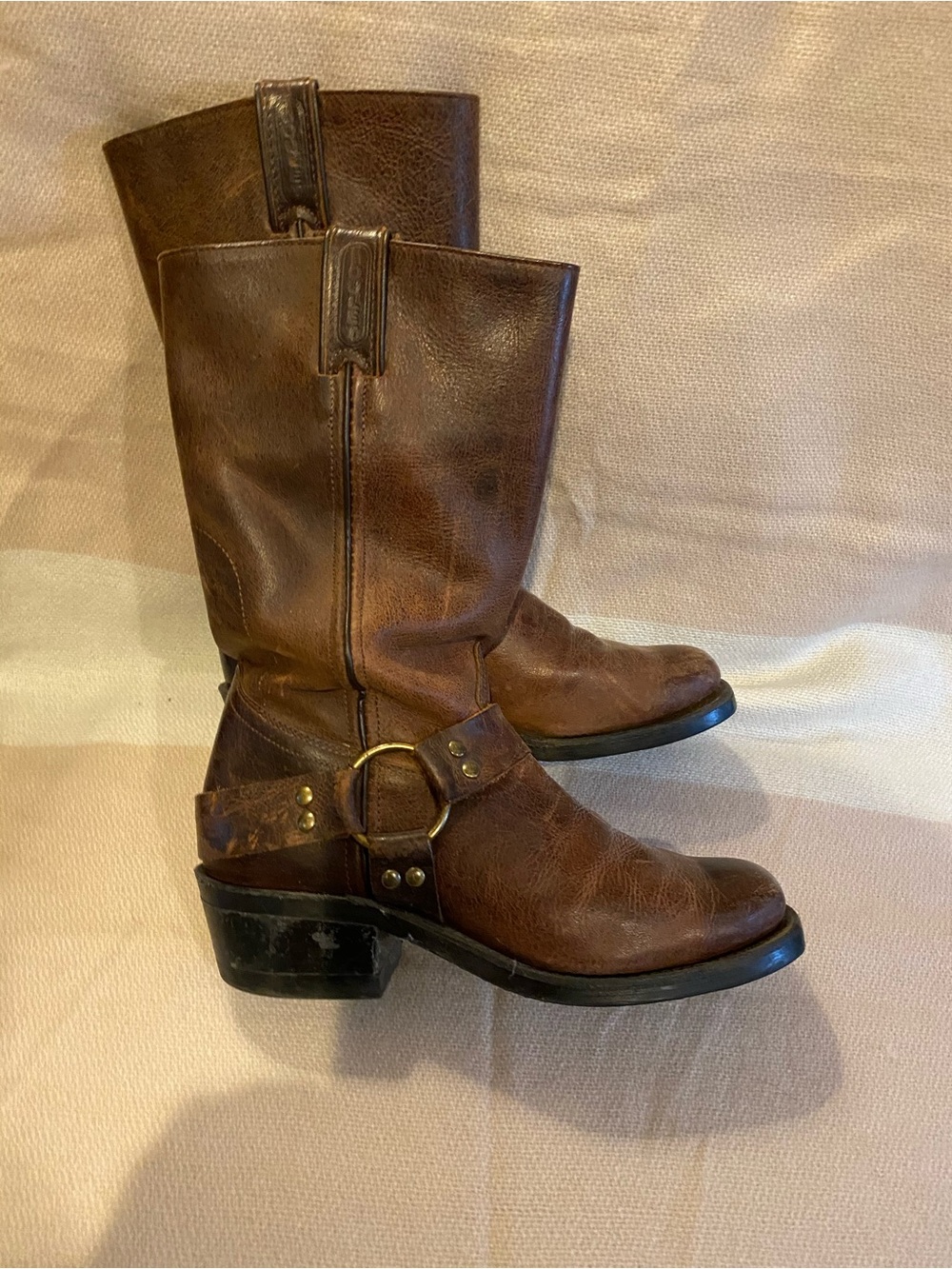 Classic Brown Leather Harness Moto Boots - Women's